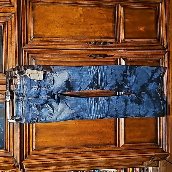 MACHINE BRAND DARK DENIM DISTRESSED JEANS STRAIGHT LEG NWT! - Picture 4 of 5
